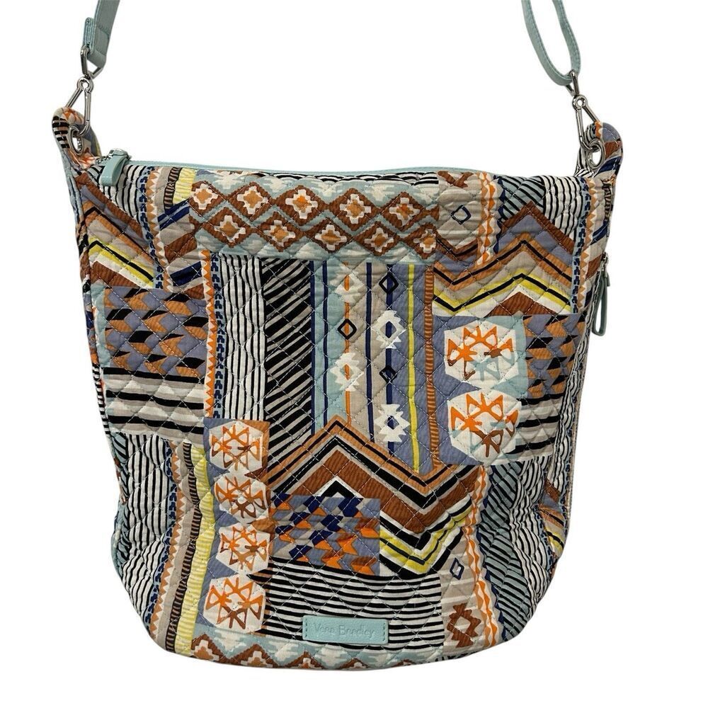 Vera Bradley Desert PATCHWORK Blue Floral Quilted Tote Shoulder Bag Purse Boho